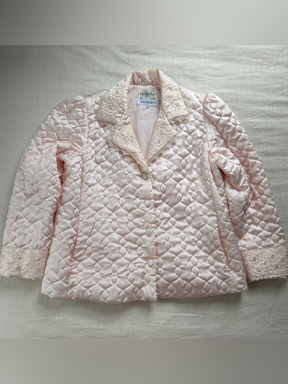 Vintage 1980s Christian Dior Blush Pink Lace Quilted Jacket S Pockets